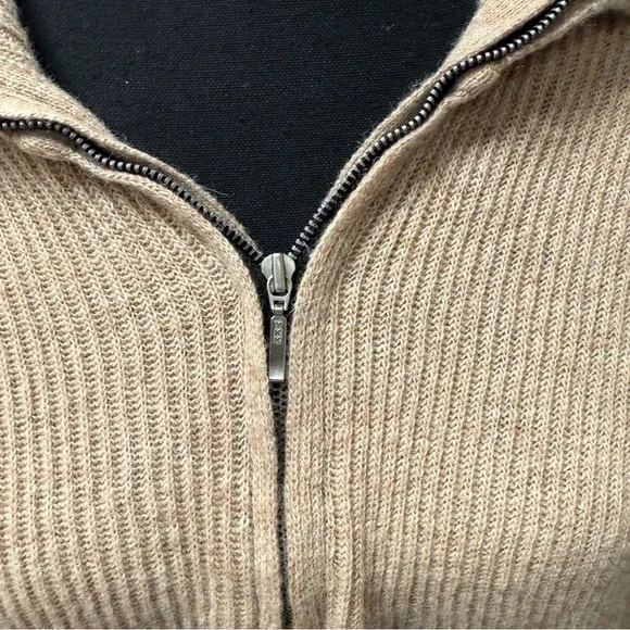 Beige Ribbed Half Zip Collared Sweater XXL | Cozy Fall Winter Knit Pullover - Picture 2 of 10